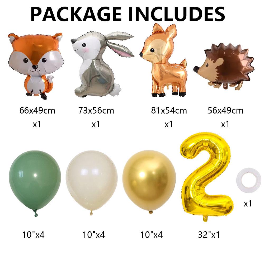 Hedgehog Deer Fox Rabbit Balloon Set Gold Number Balloon for Boy's Woodland Animal Happy Birthday Party Decorations Kids Gifts