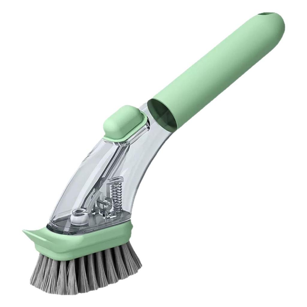 Multi-functional Non-scratch Long Handle Pot Scrubbing Brush with Liquid Dispenser