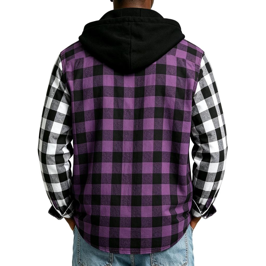 Herren Flanell Karo Kapuzenhemd Jacke Lässig Knopfleiste Überhemd