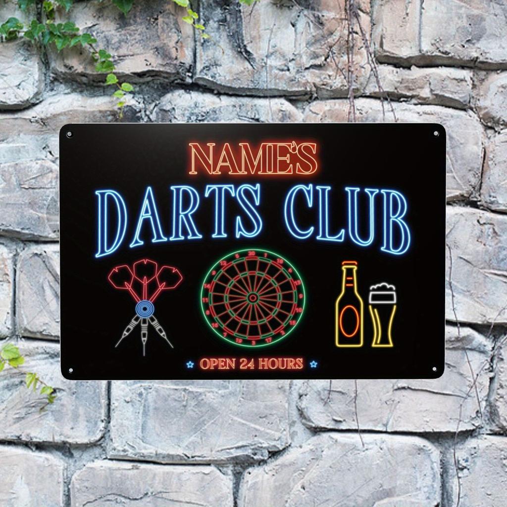 Customized Metal Plaque Personalized Dart Club Bar Cabin Neon Effect Wall Decor