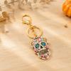 Halloween Skull Keychain Charm, Floral Skull Bag Charm with Alloy Hardware, Lobster Clasp and Round Key Ring for Keys