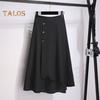 Falda midi de cintura alta con botones decorativos, dobladillo irregular grande, línea A, color liso, falda fina de verano