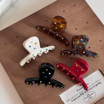 Colorful Diamond Acetic Acid Hair Claw Sweet Elegant Bangs Side Clip Small Grab Clip Women Girls Half Tied Hair Claw Accessories