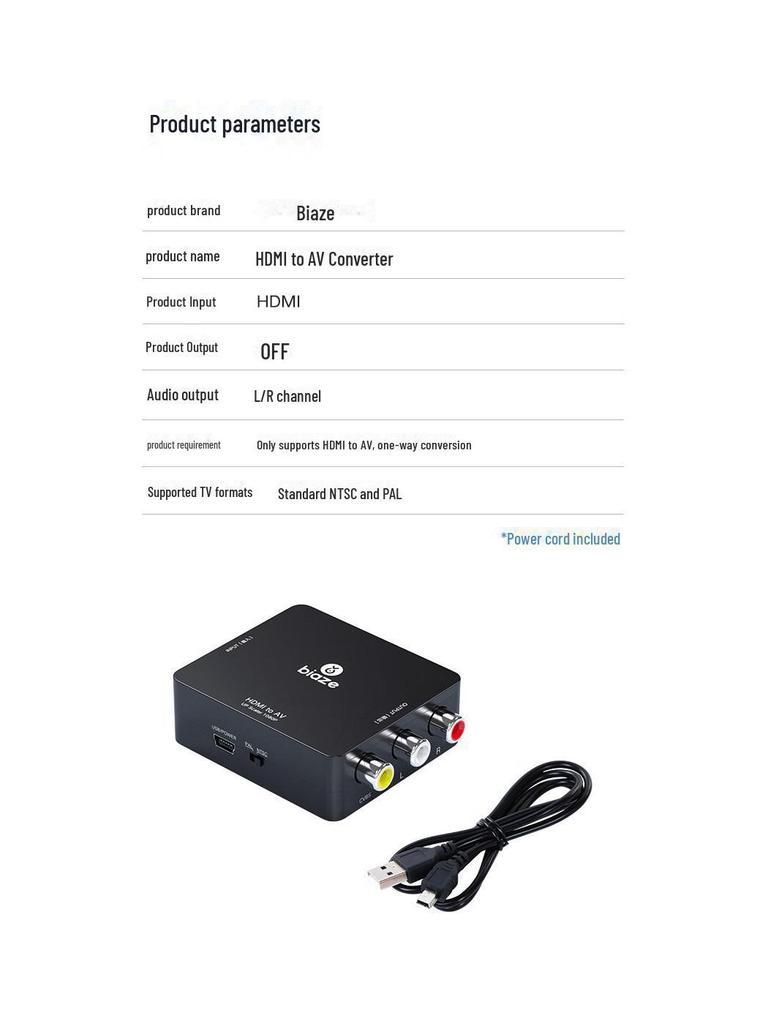 Biaz HDMI to AV Converter with USB Power – Digital HD to 3RCA (Red, White, Yellow) Audio and Video Cable
