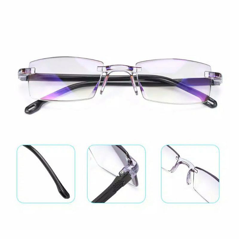 2PCS Rimless Reading Glasses Men Anti Blue Presbyopic Eyeglasses Square Computer Eyewear +0.0 +1.0 +1.5 +2.0 +2.5 +3.0 +3.5 +4.0