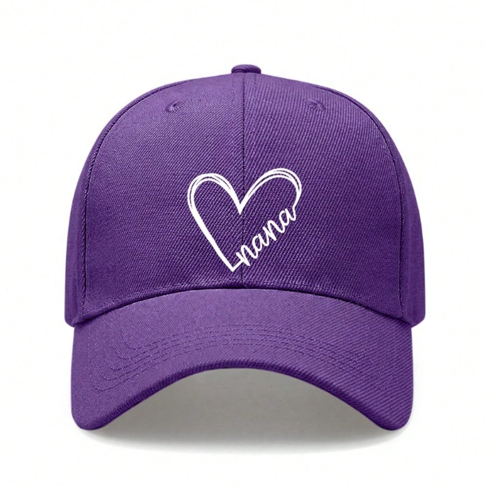 Nana Heart Print Baseball Cap - Simple Cream Polyester Adjustable Casual Outdoor Sports Hat For Women Gift