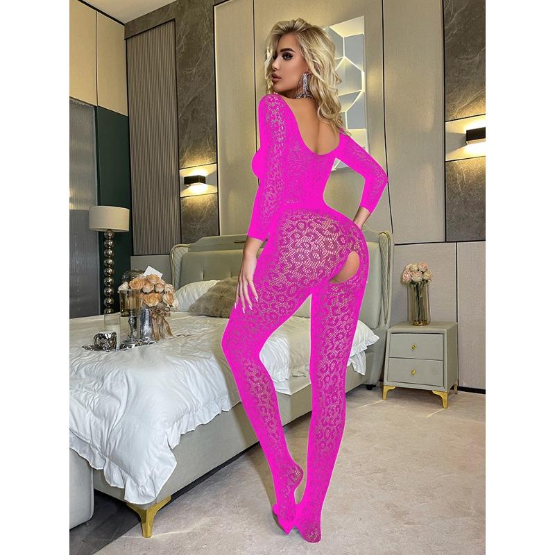 Sexy underwear open sexy one-piece long-sleeved silky perspective one-word shoulder tights mesh