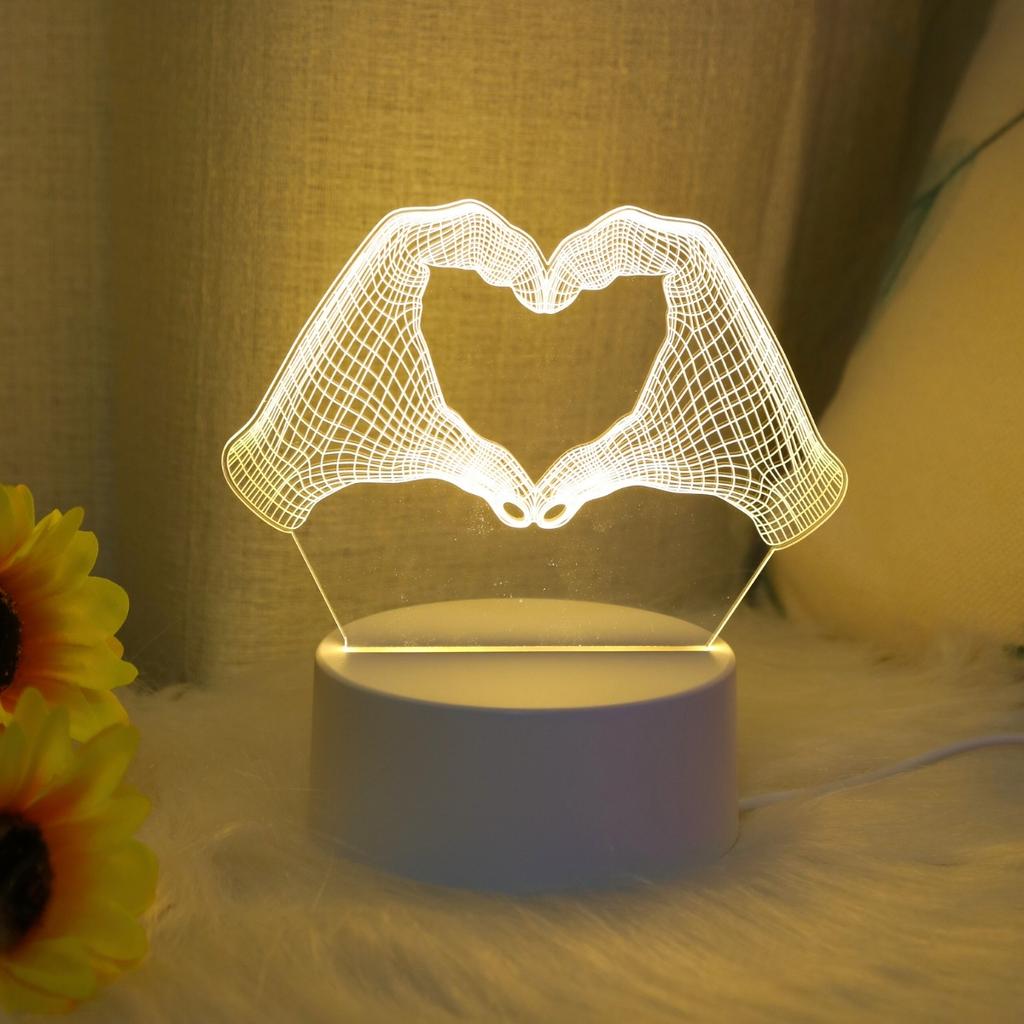 3D Two Hand Heart Night Light Home Desktop Decoration Christmas Decoration Fancy Lighting LED Room Light Birthday Gift Light