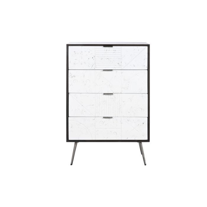 Caisson À Tiroirs - Bois De Manguier - 70 X 40 X 105 Cm - Blanc - Brun Foncé - Meuble De Bureau