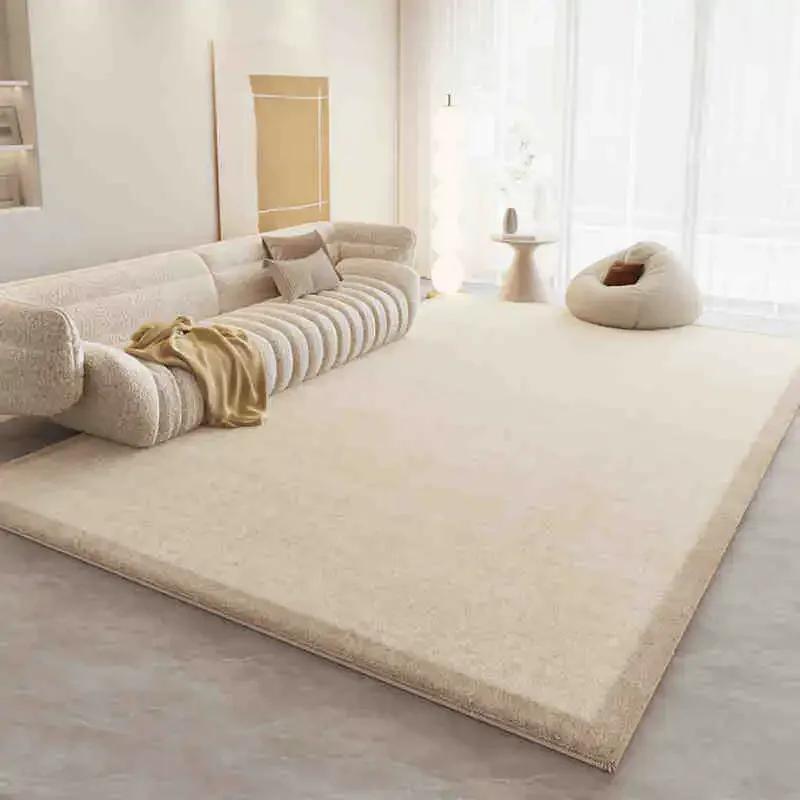 Soft Cream-Colored Thickened Non-Slip Carpet Plush Rug for Living Room Bedroom Home Sofa Coffee Table Anti-Cold Floor Mat