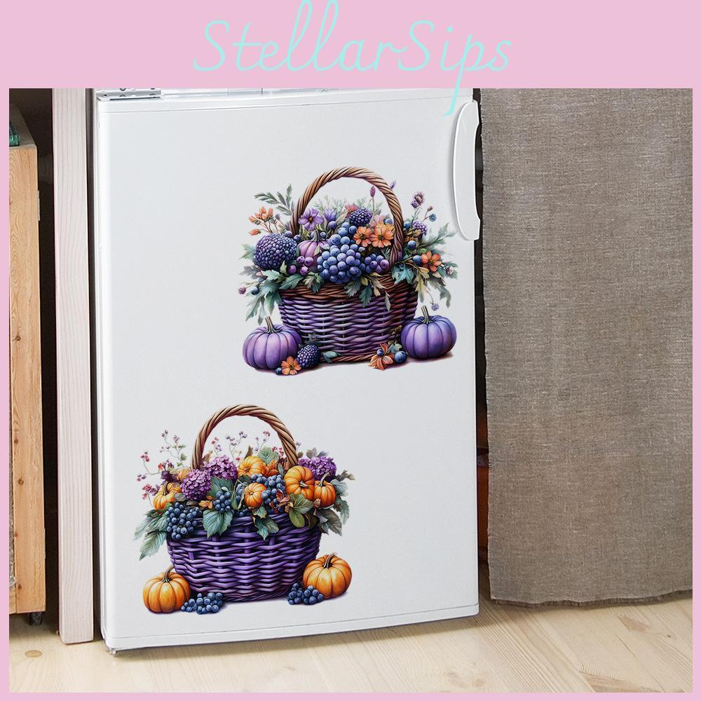 Flowers Halloween Pumpkin Fruit Basket Glass Showcase Home Decor Wall Stickers