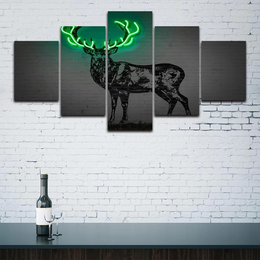 

Luminous Antlers Canvas Prints 5 Pcs Animal Deer Poster Picture Modern Wall Art Paintings Living Room Home Decor Modular Frame 20x35 20x45 20x55cm
