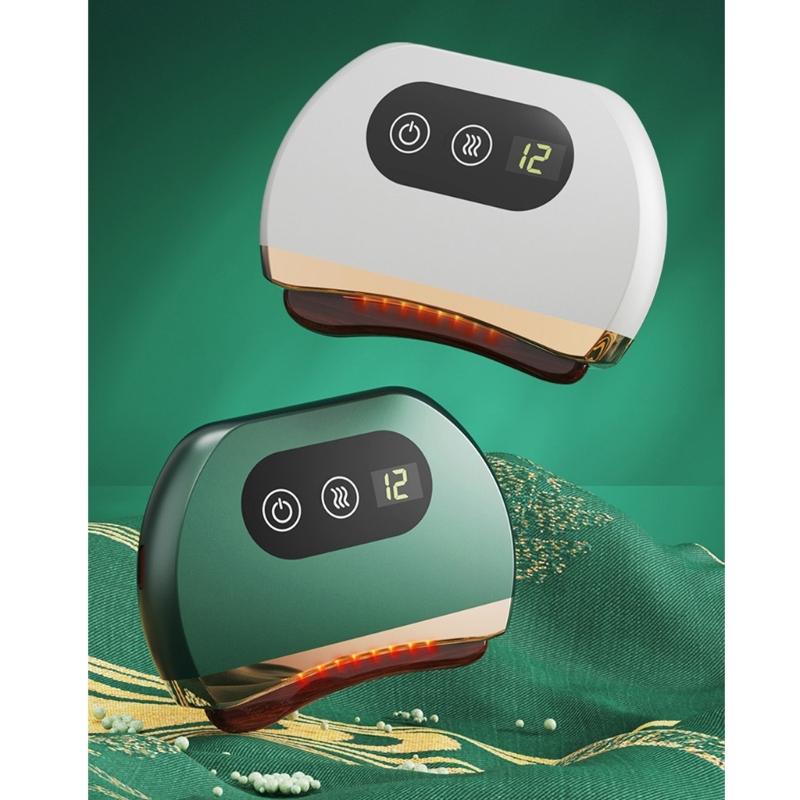 Electric Guasha Massager with Built In Heating System and Multiple Frequency Vibration for Face & Body Wellness Therapy