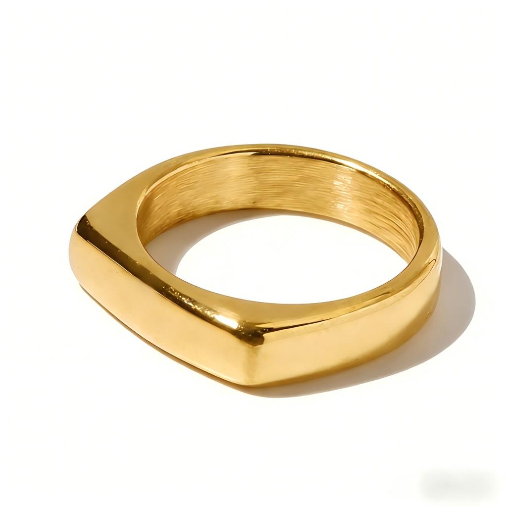 Stainless Steel Square Ring Minimalist Modern Band High Polish Waterproof Fashion Jewelry for Women Wedding Gift Fixed Size