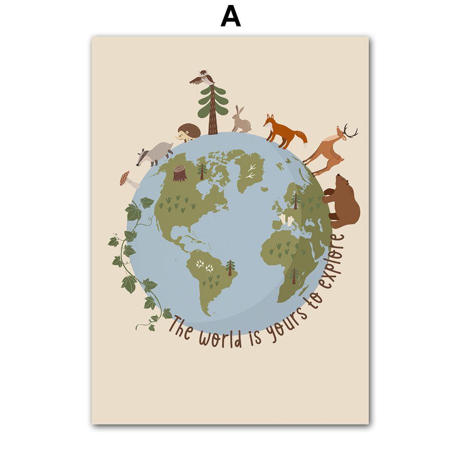 Erde Fuchs Bär Hase Reh Tier Spuren Alphabet Wandkunst Leinwand Malerei Poster Und Drucke Wandbilder Baby Kinderzimmer Dekor