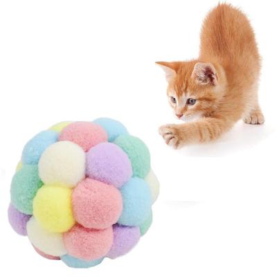 Färgglada kattbollar Katter Färgglada elastiska bollar Mjuk säkerhet med Bell Plysch Bouncy Balls Interactive