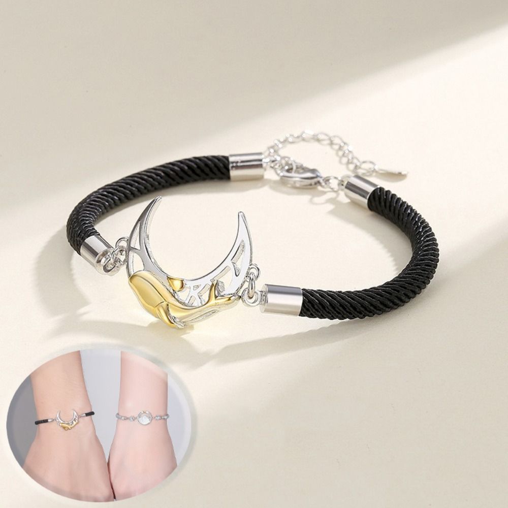 2PCS Whale Lovers Bracelet Crystal Rope Weave Bracelet Exquisite Couple Moon Bracelet  Friendship