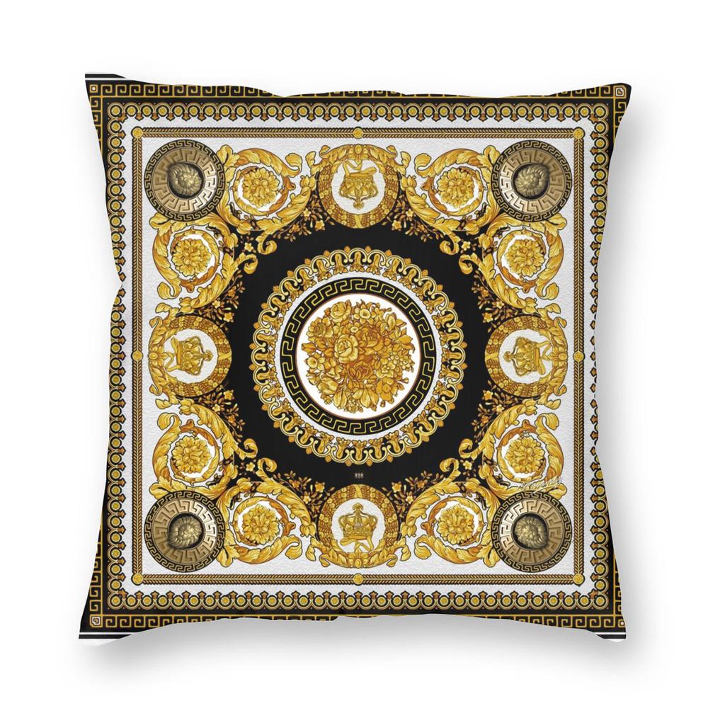 Golden Lion Damask Ornament Pillowcase Printed Cushion Cover Decoration Baroque Throw Pillow Case Cover Home Square 40X40Cm