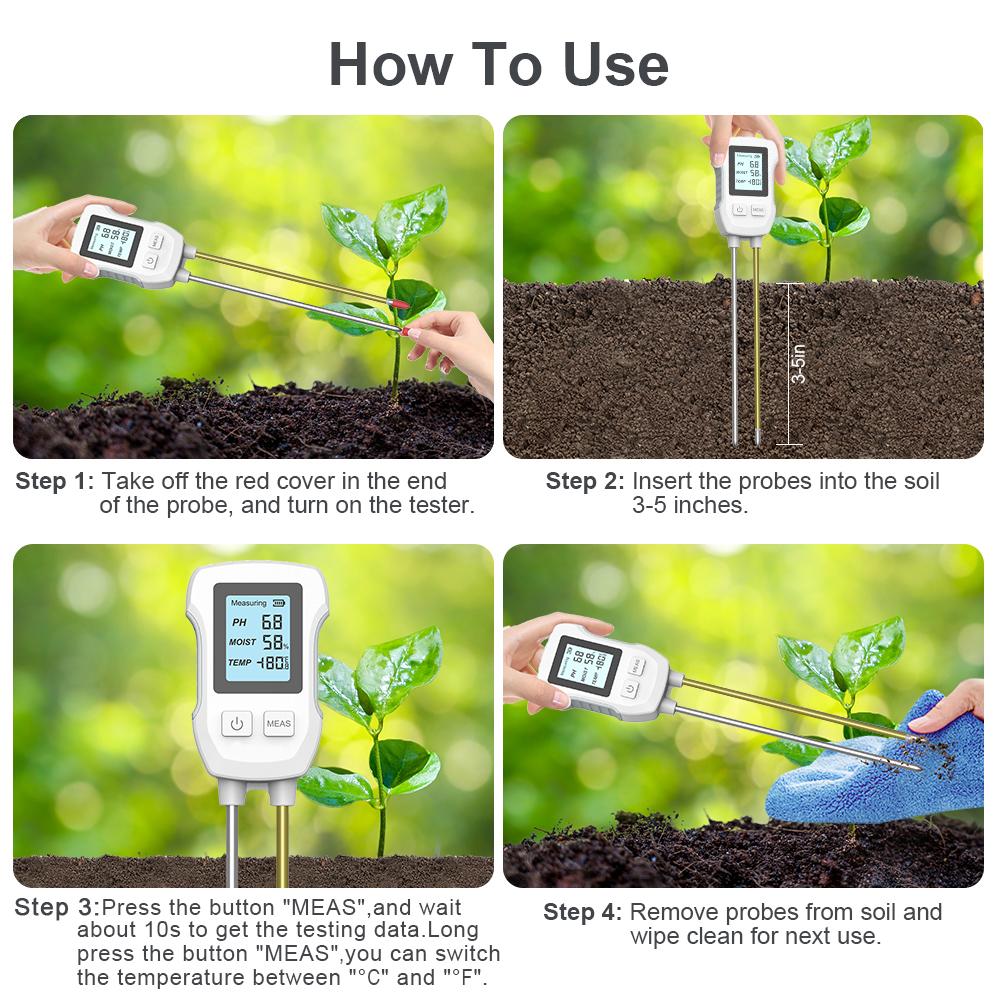 3 in 1 Digital LCD Soil Meter Temperature Humidity PH Meter with Backlight Plant Measuring Instrument for Flower Plants Garden