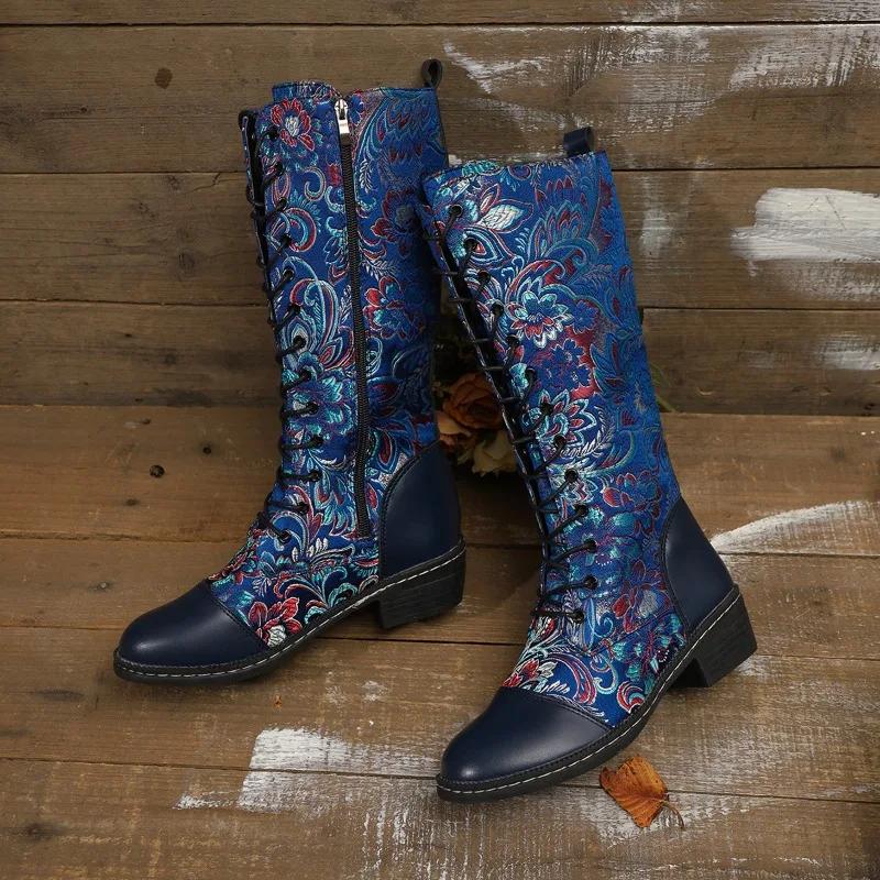 Fashion 2025 New Side Zipper Binding Ethnic Style Comfortable Temperament Women's Boots Middle Tube