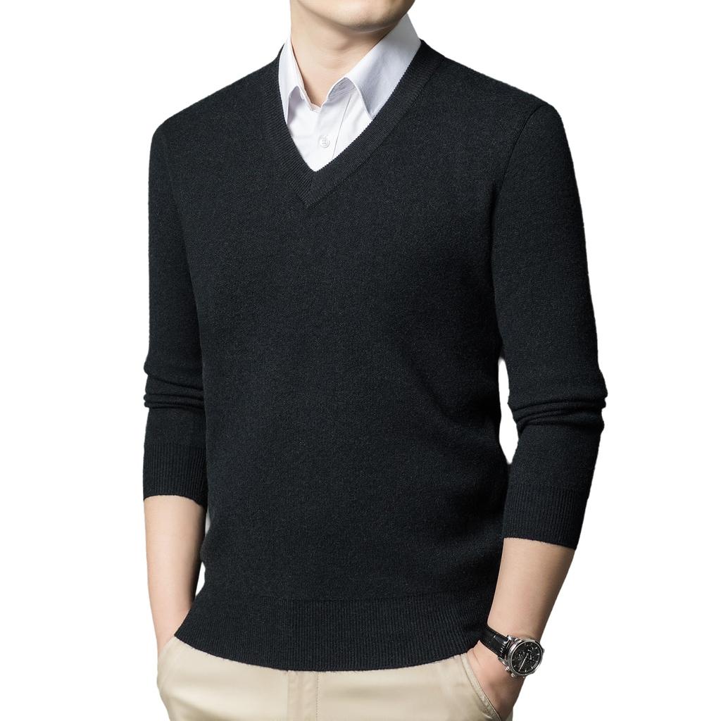 Coodrony Winter Strick Warm Einfarbig Lässig Business Basic Pullover Dunkel Herren V-Ausschnitt Pullover, Strickjacke, (JP, Alphabet, 2XL, Grün)