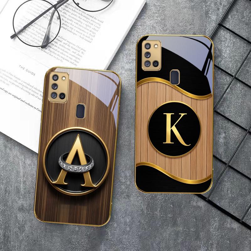Luxusní písmena s emblémem Pro Samsung A 31 32 A33 A34 35 14 A15 13 16 25 26 50 52 53 54 55 56 70 71 72 73 Zlaté skleněné pouzdro na telefon