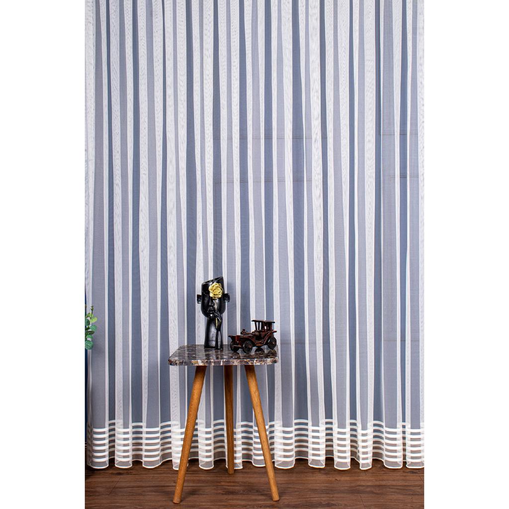 Greek Floor Skirt End White Striped Tulle Curtain, 300x250cm, 1/2 Sparse Pile, Elision02101