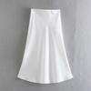 Women Solid Color Quality Satin Midi Skirt Vintage Zipper Elegant Chic A-Line Skirts