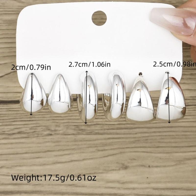 Pack Of 6 Water Drop C Shaped Ear Rings Acrylic Fashion Earrings for Trendy Women Handmade Jewelry Accessories