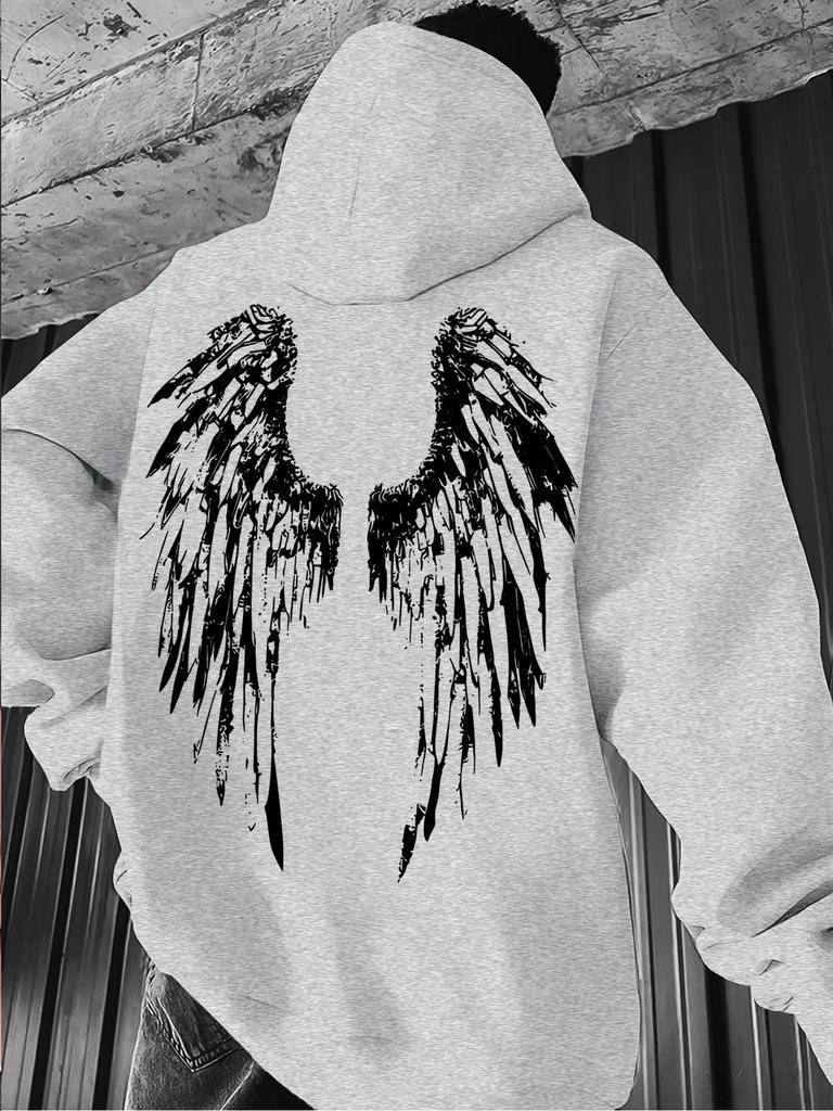 Felpa Sportiva con Cappuccio da Uomo Grunge Ala Spezzata Stampata Vestibilità Oversize Casual per Esterno Felpa Atletica