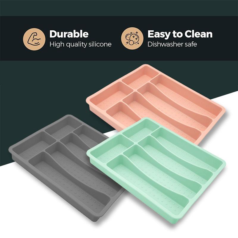 Large Silicone Silverware Drawer Organizer Non-Slip Utensil Holder for Kitchen Drawers Durable Cutlery Tray Easy To Clean