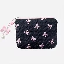 New Korean Style Fashion Simple Bow Wallet Cute Large Capacity Lipstick Storage Makeup Bag Coin Wallet Women Girl Birthday Gifts
