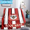 Custom Name Brentford Football Club Crest Flannel Blanket, Use for Birthday/Holiday Gift, Soft Blanket for Sofa/Bed/Camping/Office, Home Decor