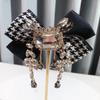 Vintage British Style Bowknot Brooch for Women - Rhinestone & Tassel Bow Tie Collar Pin - Elegant Fabric Flower Shirt Jewelry