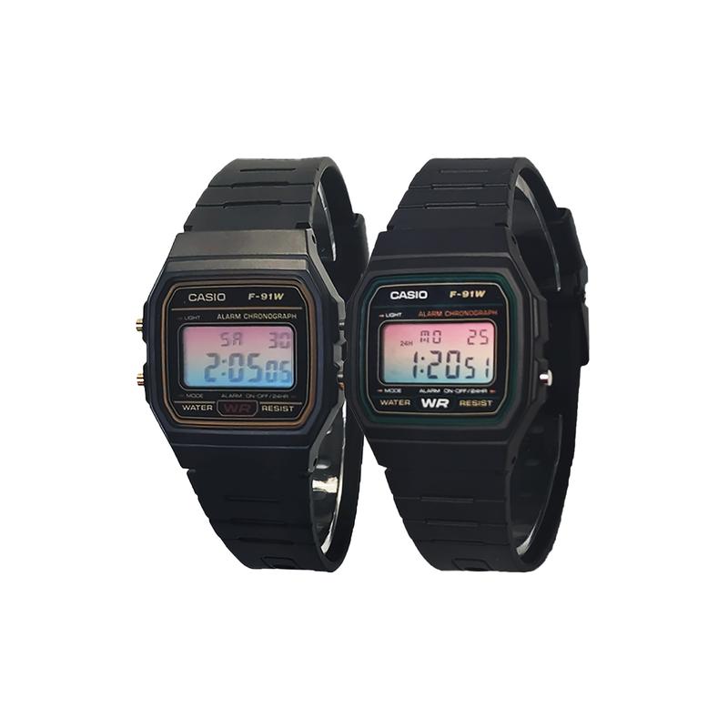 CASIO Customized watch modified series pink blue gradient mirror resin case F-91WG-9 F-91WG-9(Watch5-GaiZhuang-ShanShuoYuBoDong)