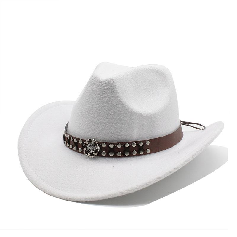 High-End Metal Belt Brown Western Cowboy Hat Woolen Felt Hat Men'S And Women'S Top Hat Outdoor Riding