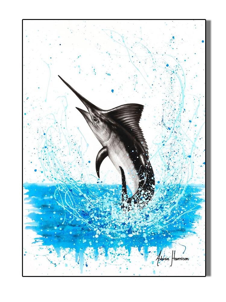 Abstract Ocean Animals Posters Canvas Painting Dancing Marlin Dolphin Fish Wall Picture Minimalist Print Livinig Room Home Decor