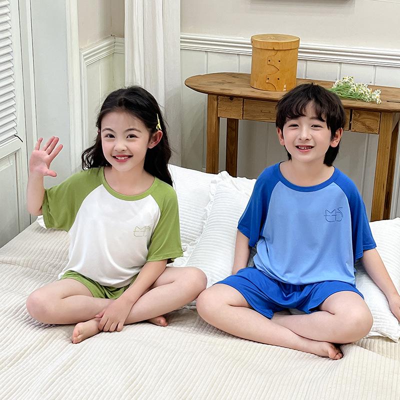 Modal Summer Pajamas: Ice Silk Short-Sleeve Set for Boys and Girls 
