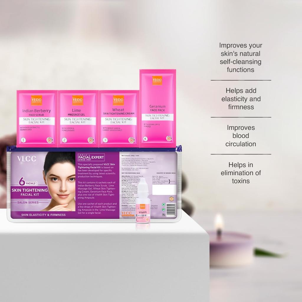 VLCC Skin Tightening Facial Kit 6 Facials 240g + 12ml At Home Rejuvenating Skin Care