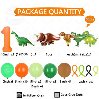 Green Jungle Animal Dinosaur Digital Set for Boys' Birthday Party Decoration Orange Number Colum Tyrannosaurus Rex Balloon Gift