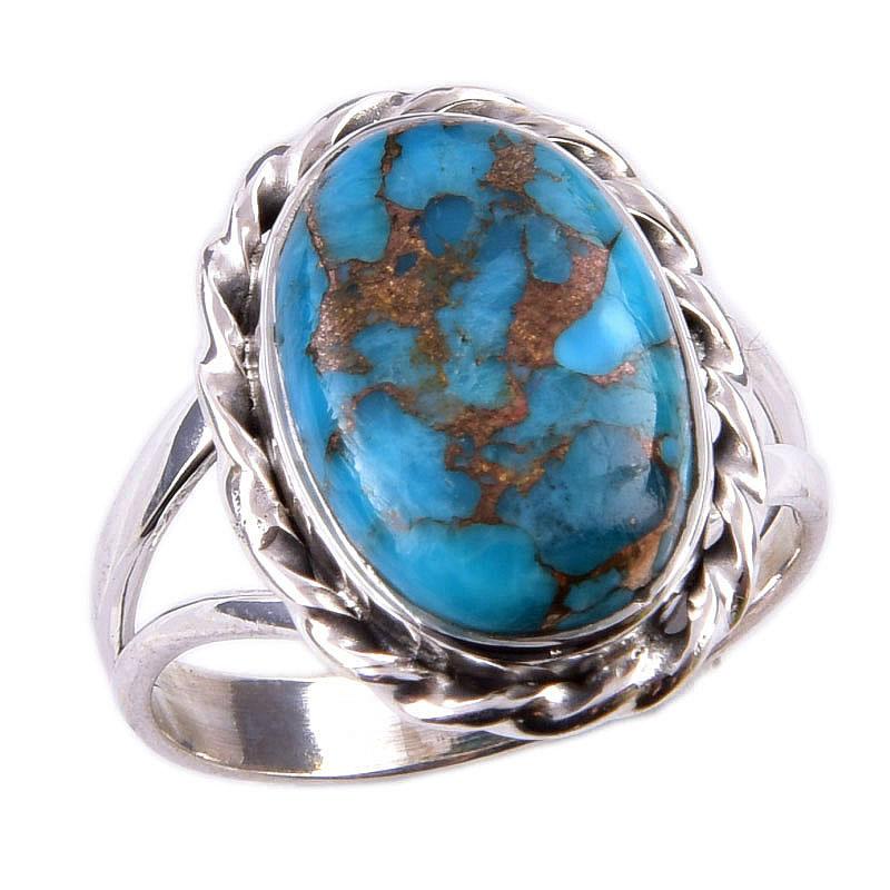 Natural Blue Copper Turquoise Gemstone 925 Solid Sterling Silver Ring S.7 P1R62