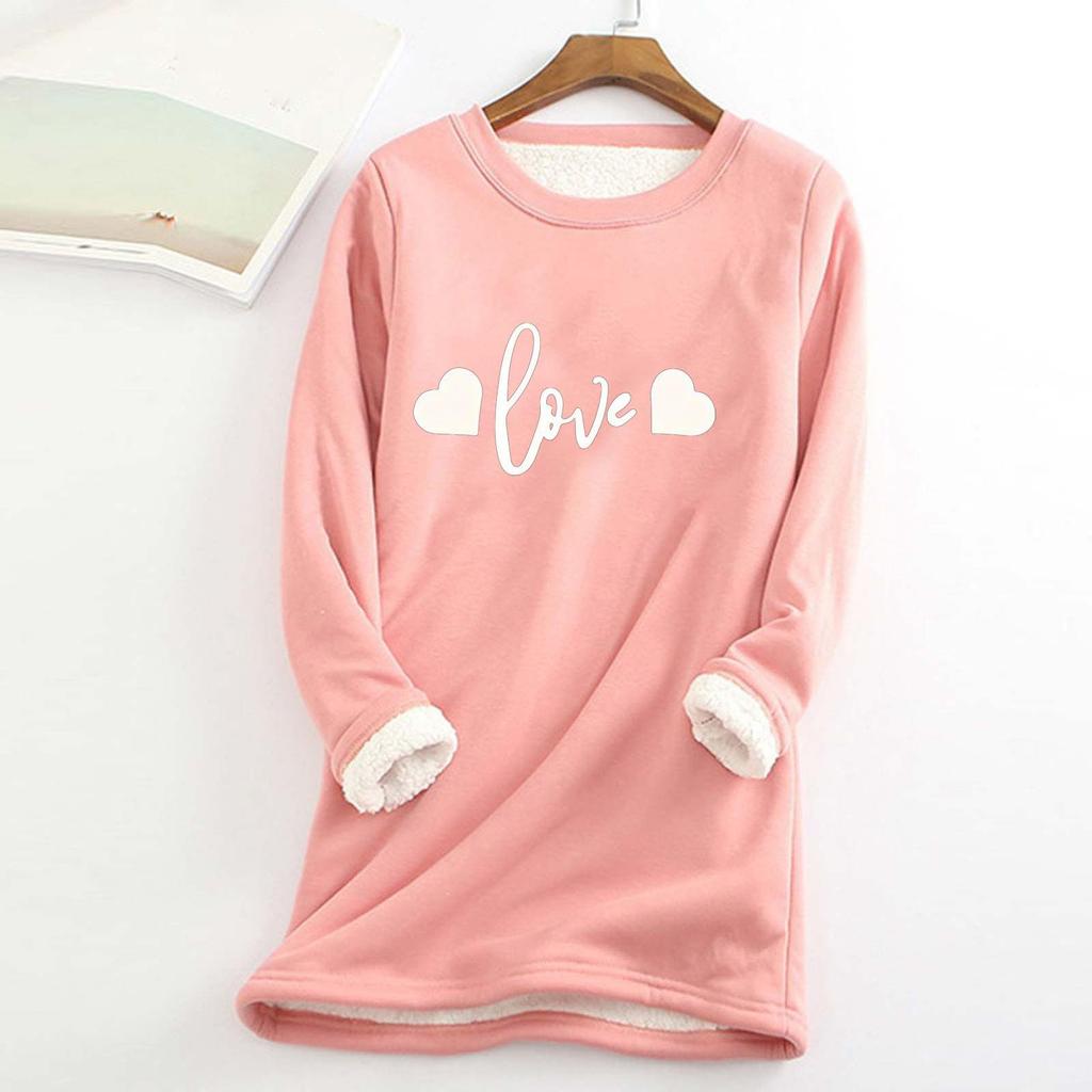 Women's Round Neck  Print Thickened Plush Cashmere Warm Long Top