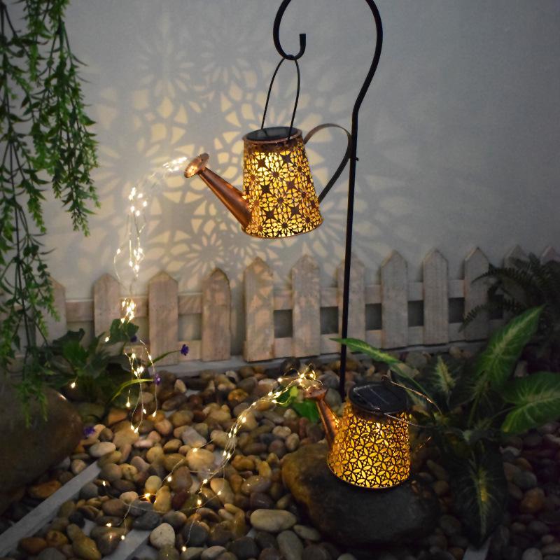 Solar-Powered Wrought Iron Garden Kettle Light - Waterproof Lawn Projection Décor