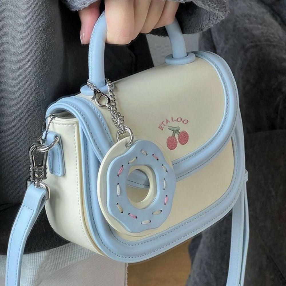 

Biscuits Pendant PU Leather Bag Mini Small Handbag Casual Cherry Shoulder Bag School синій
