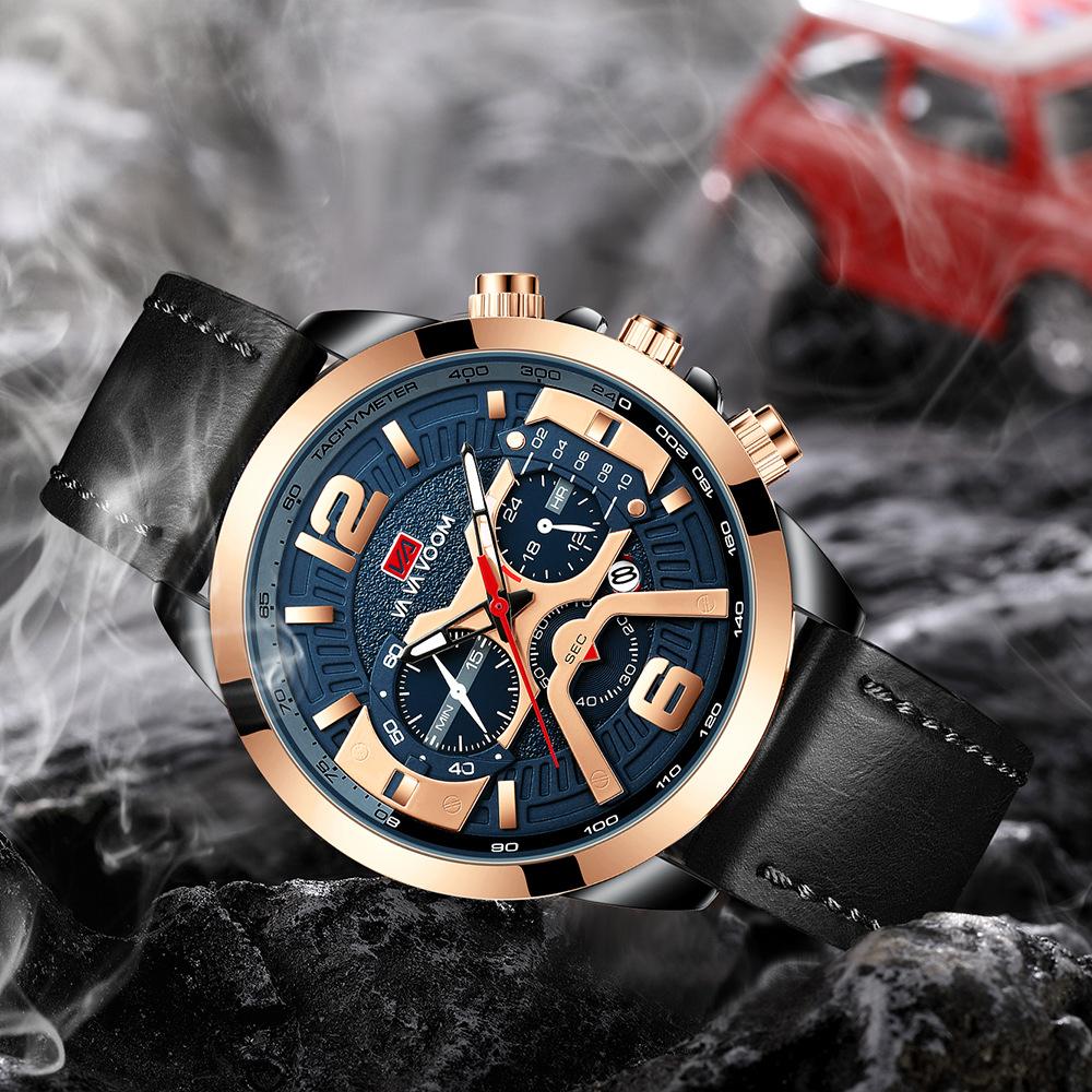 VA VA VOOM Mens Quartz Watches New Six Needle 8329 Casual Men's Watch Business Waterproof Date Quartz Watch Men Fashion Luminous Sport Clock