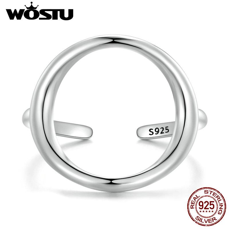 WOSTU Solid 925 Sterling Silver Huge Samsara Opening Rings For Women European Simple Geometric Ring Wedding Party Jewelry Gift