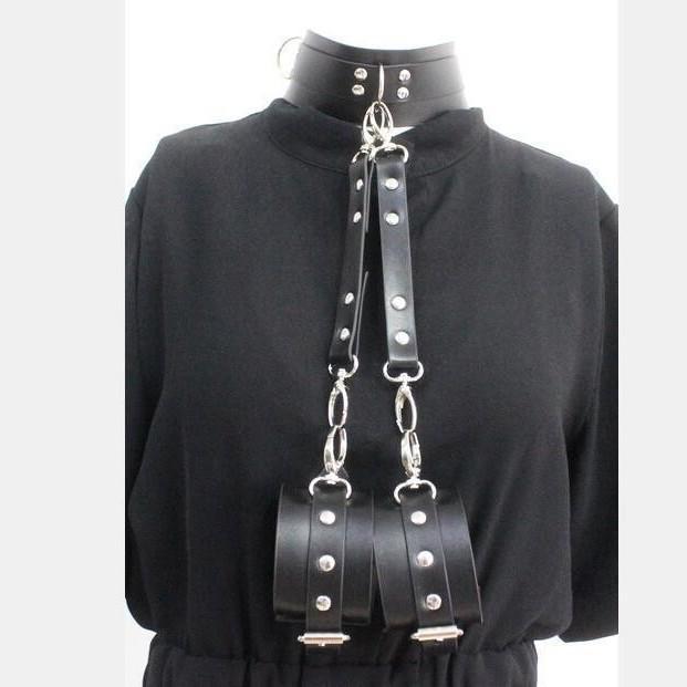 Edgy Punk PU Leather Chain Necklace: Bold and Sexy Body Collar with Metal Accents