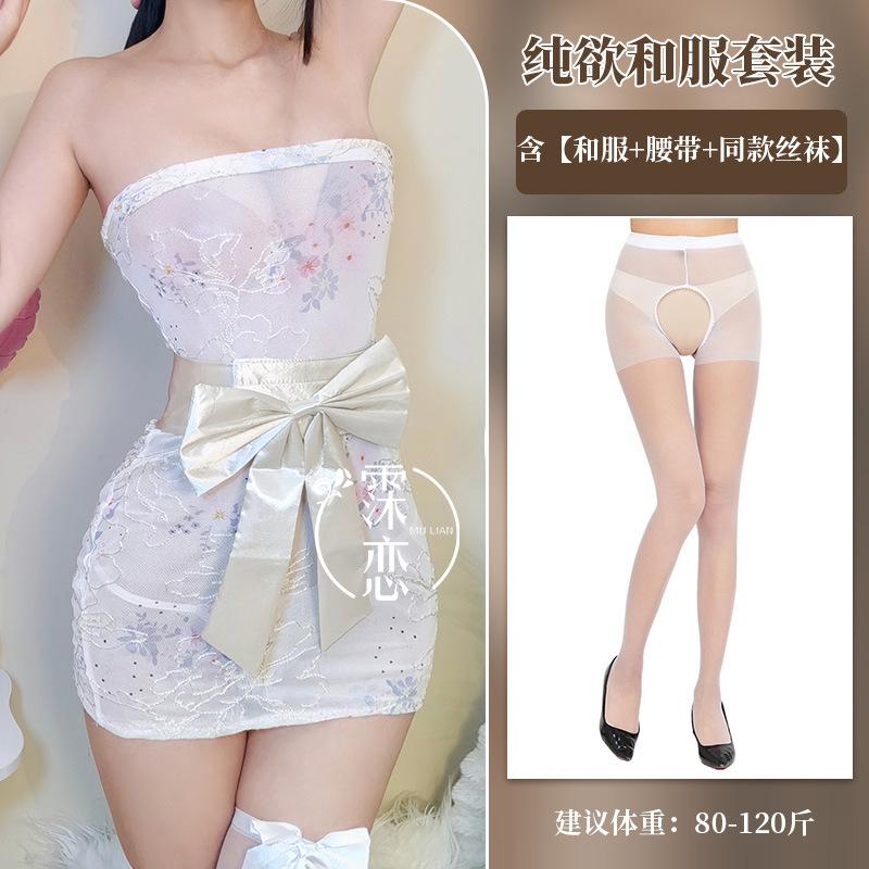 Sexy underwear embroidery printing perspective kimono sexy tube top hip-wrapped uniform slim and thin