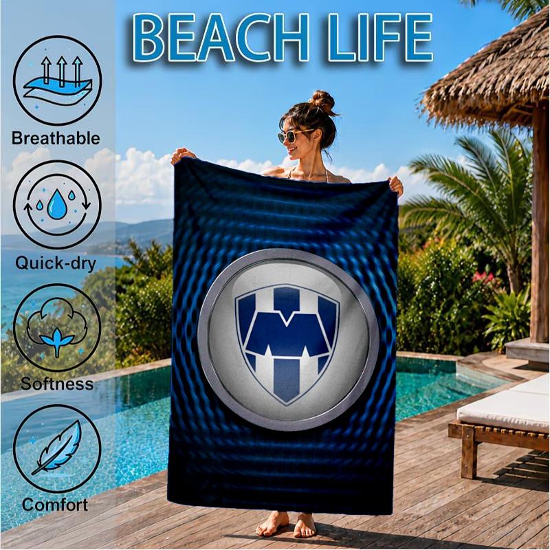 Monter-rey Football Crest Art Printed Microfiber Beach Towel, Soft And Absorbent, Quick-Dry, Ideal for Summer Travel, Beach Essential, Swimming Pool