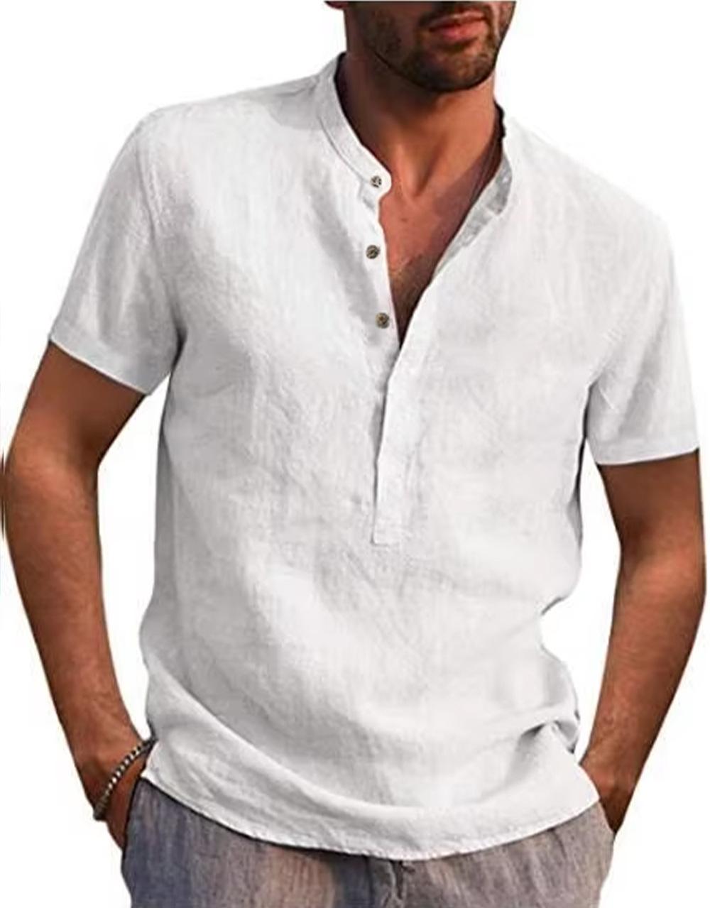 

Men s White Short Sleeve Henley Shirt with Button Collar, Casual Crew Neck T-Shirt S белый